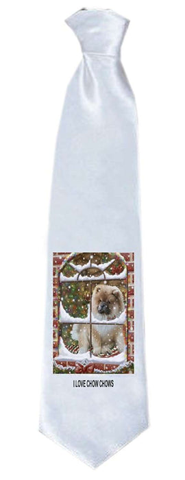 Please Come Home For Christmas Chow Chow Dog Sitting In Window Neck Tie TIE48221