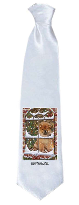 Please Come Home For Christmas Chow Chow Dog Sitting In Window Neck Tie TIE48222