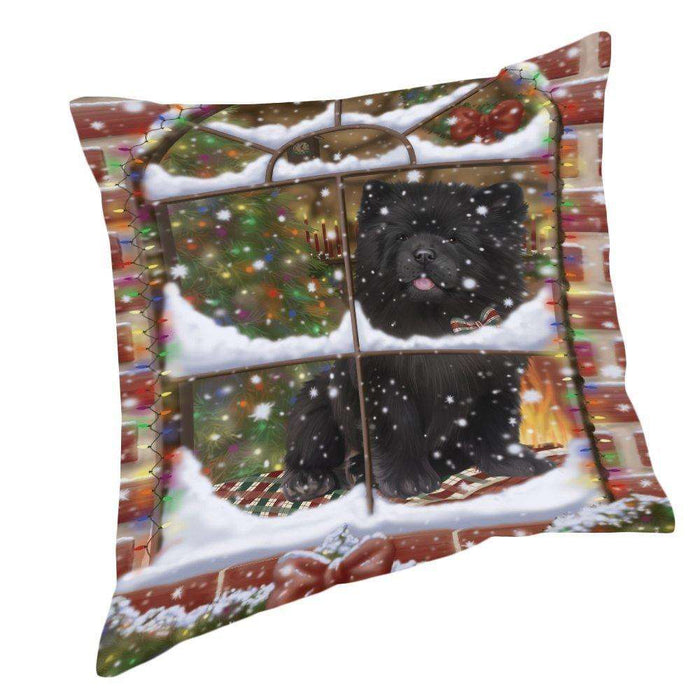 Please Come Home For Christmas Chow Chow Dog Sitting In Window Pillow PIL49644