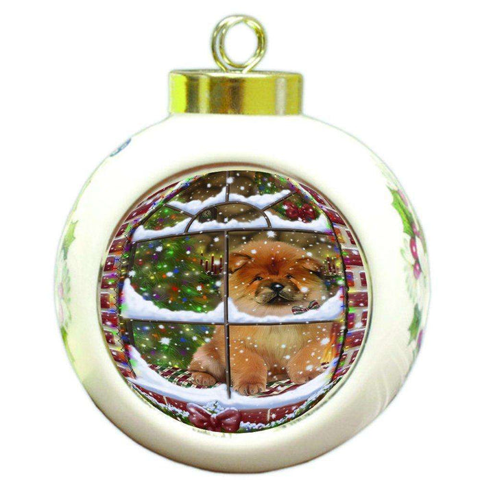 Please Come Home For Christmas Chow Chow Dog Sitting In Window Round Ball Christmas Ornament RBPOR48397