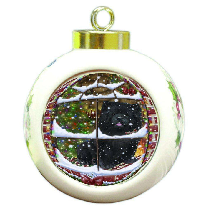 Please Come Home For Christmas Chow Chow Dog Sitting In Window Round Ball Christmas Ornament RBPOR48398