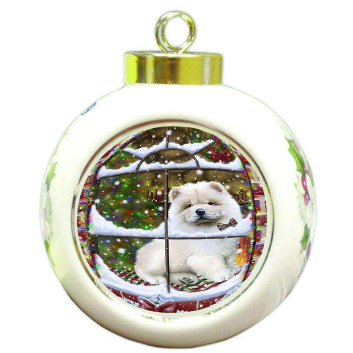 Please Come Home For Christmas Chow Chow Dog Sitting In Window Round Ball Ornament D371