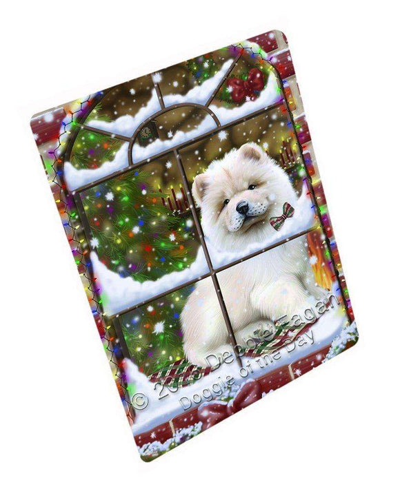 Please Come Home For Christmas Chow Chow Dog Sitting In Window Tempered Cutting Board
