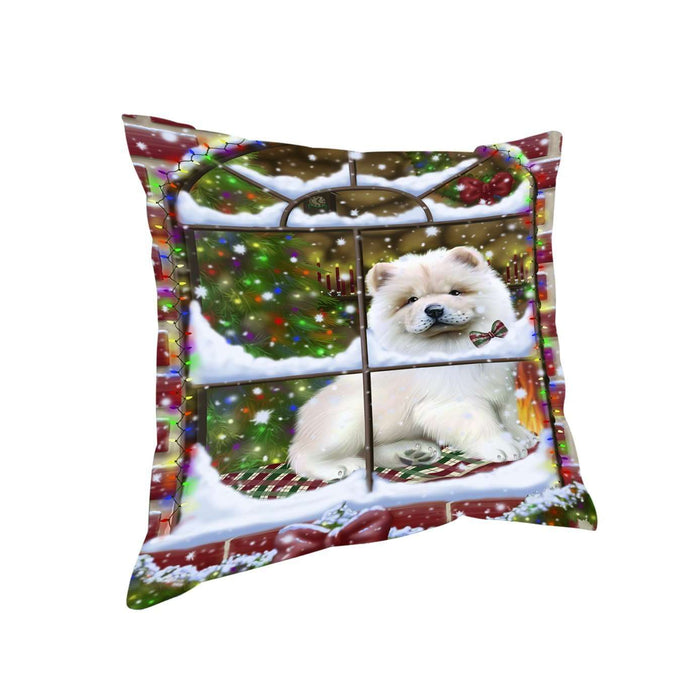Please Come Home For Christmas Chow Chow Dog Sitting In Window Throw Pillow