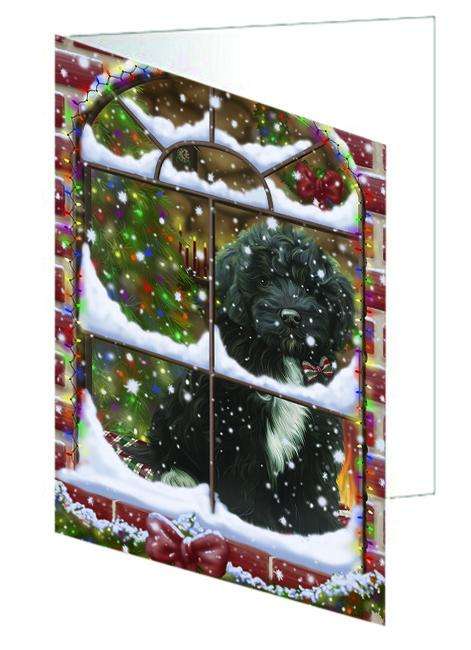 Please Come Home For Christmas Cockapoo Dog Sitting In Window Handmade Artwork Assorted Pets Greeting Cards and Note Cards with Envelopes for All Occasions and Holiday Seasons GCD64895