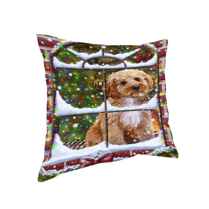 Please Come Home For Christmas Cockapoo Dog Sitting In Window Pillow PIL71116