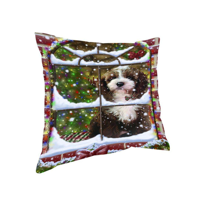 Please Come Home For Christmas Cockapoo Dog Sitting In Window Pillow PIL71120