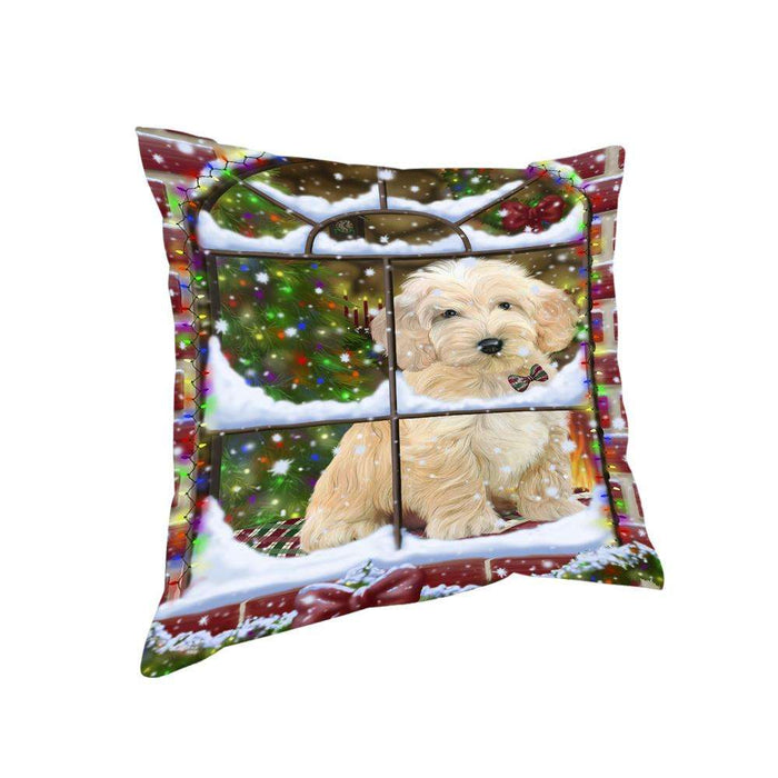 Please Come Home For Christmas Cockapoo Dog Sitting In Window Pillow PIL71124