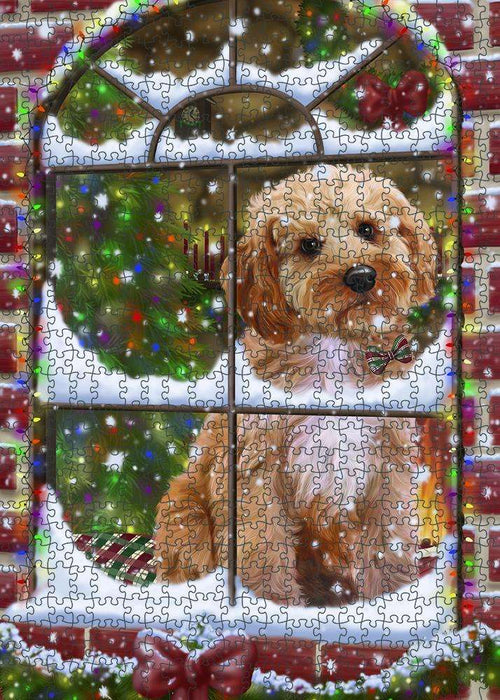 Please Come Home For Christmas Cockapoo Dog Sitting In Window Puzzle with Photo Tin PUZL81648