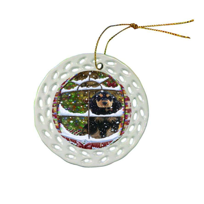 Please Come Home For Christmas Cocker Spaniel Dog Sitting In Window Ceramic Doily Ornament DPOR53629