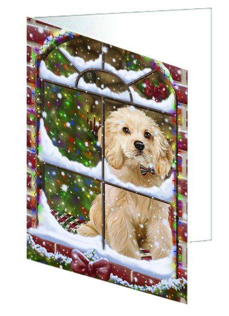 Please Come Home For Christmas Cocker Spaniel Dog Sitting In Window Handmade Artwork Assorted Pets Greeting Cards and Note Cards with Envelopes for All Occasions and Holiday Seasons GCD64907