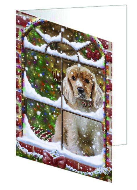 Please Come Home For Christmas Cocker Spaniel Dog Sitting In Window Handmade Artwork Assorted Pets Greeting Cards and Note Cards with Envelopes for All Occasions and Holiday Seasons GCD64910