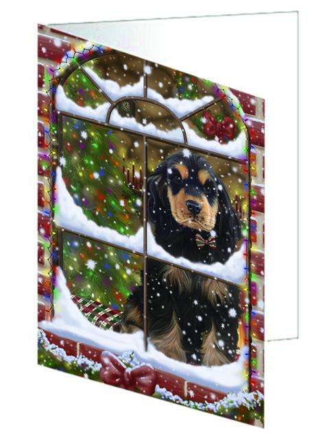 Please Come Home For Christmas Cocker Spaniel Dog Sitting In Window Handmade Artwork Assorted Pets Greeting Cards and Note Cards with Envelopes for All Occasions and Holiday Seasons GCD64916