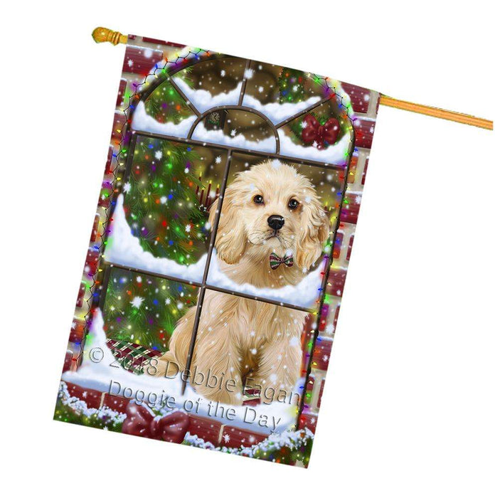 Please Come Home For Christmas Cocker Spaniel Dog Sitting In Window House Flag FLG53824