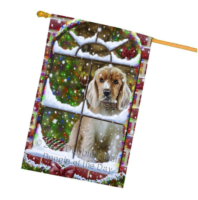 Please Come Home For Christmas Cocker Spaniel Dog Sitting In Window House Flag FLG53825