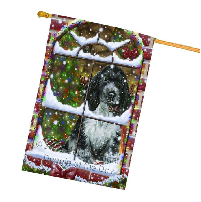 Please Come Home For Christmas Cocker Spaniel Dog Sitting In Window House Flag FLG53826