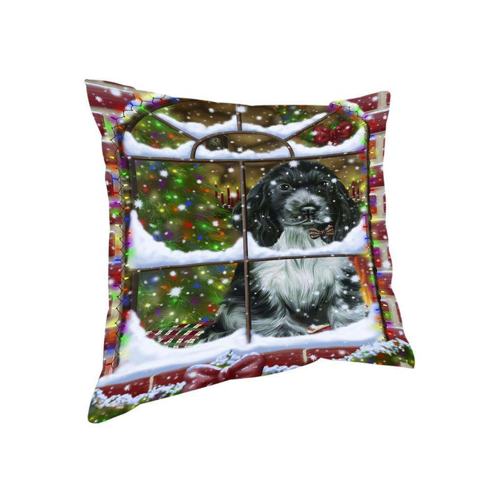 Please Come Home For Christmas Cocker Spaniel Dog Sitting In Window Pillow PIL71136
