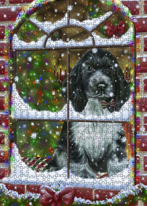 Please Come Home For Christmas Cocker Spaniel Dog Sitting In Window Puzzle with Photo Tin PUZL81668