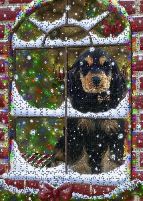 Please Come Home For Christmas Cocker Spaniel Dog Sitting In Window Puzzle with Photo Tin PUZL81672