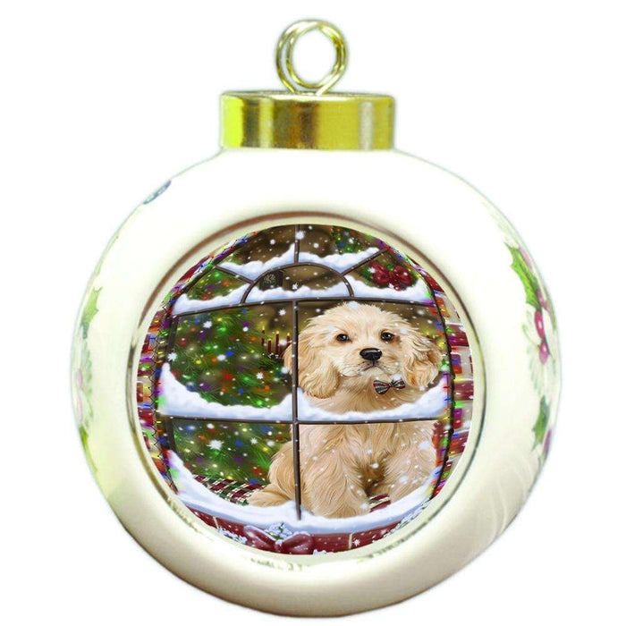 Please Come Home For Christmas Cocker Spaniel Dog Sitting In Window Round Ball Christmas Ornament RBPOR53626