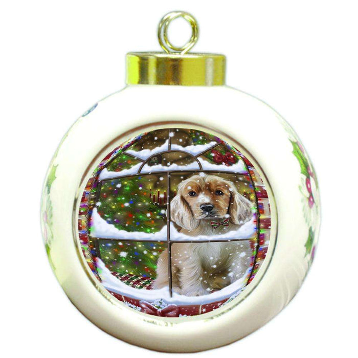 Please Come Home For Christmas Cocker Spaniel Dog Sitting In Window Round Ball Christmas Ornament RBPOR53627