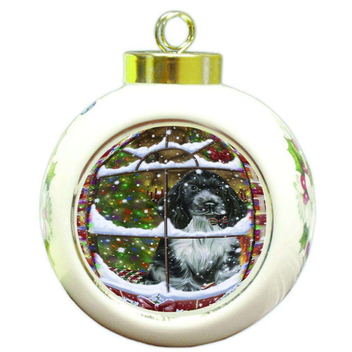 Please Come Home For Christmas Cocker Spaniel Dog Sitting In Window Round Ball Christmas Ornament RBPOR53628