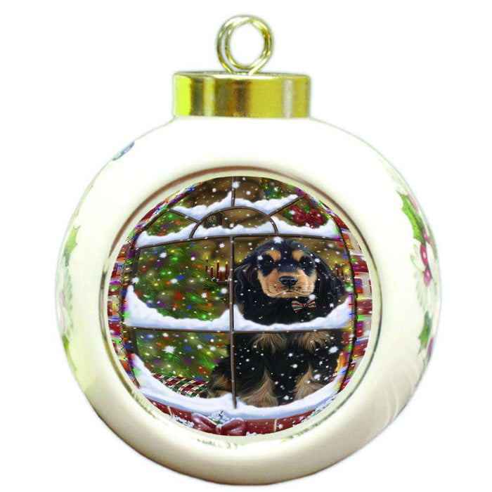 Please Come Home For Christmas Cocker Spaniel Dog Sitting In Window Round Ball Christmas Ornament RBPOR53629