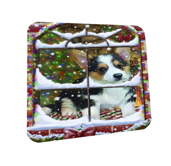 Please Come Home For Christmas Corgi Dog Sitting In Window Coasters Set of 4 CST48358