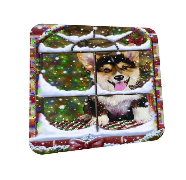 Please Come Home For Christmas Corgi Dog Sitting In Window Coasters Set of 4 CST48359