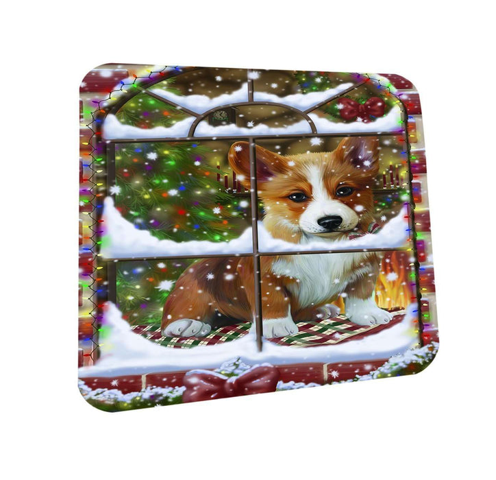 Please Come Home For Christmas Corgi Dog Sitting In Window Coasters Set of 4 CST48360