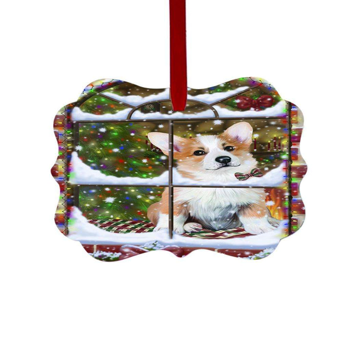 Please Come Home For Christmas Corgi Dog Sitting In Window Double-Sided Photo Benelux Christmas Ornament LOR49163