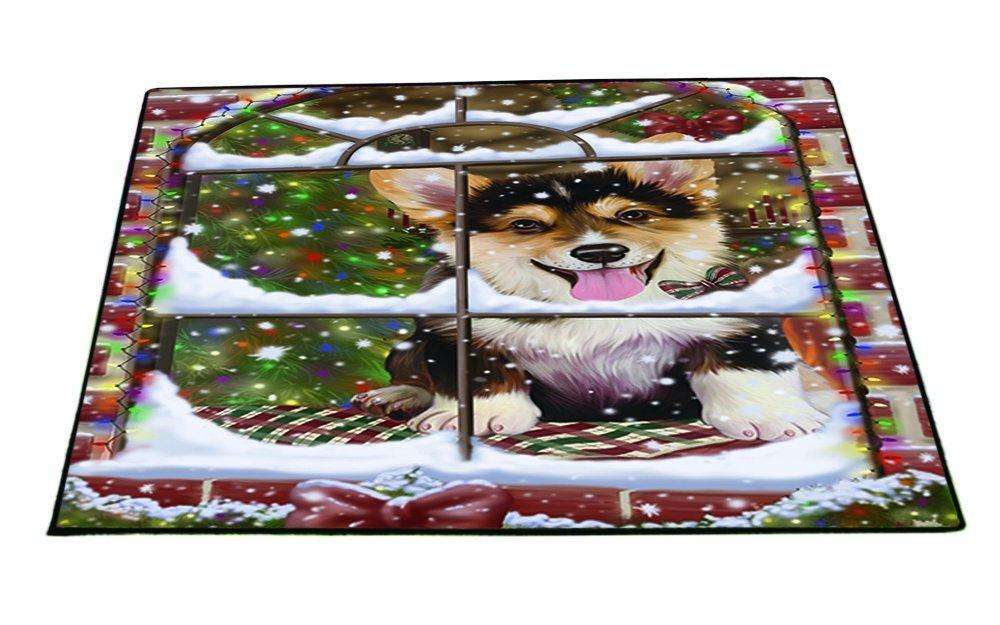 Please Come Home For Christmas Corgi Dog Sitting In Window Floormat FLMS48849