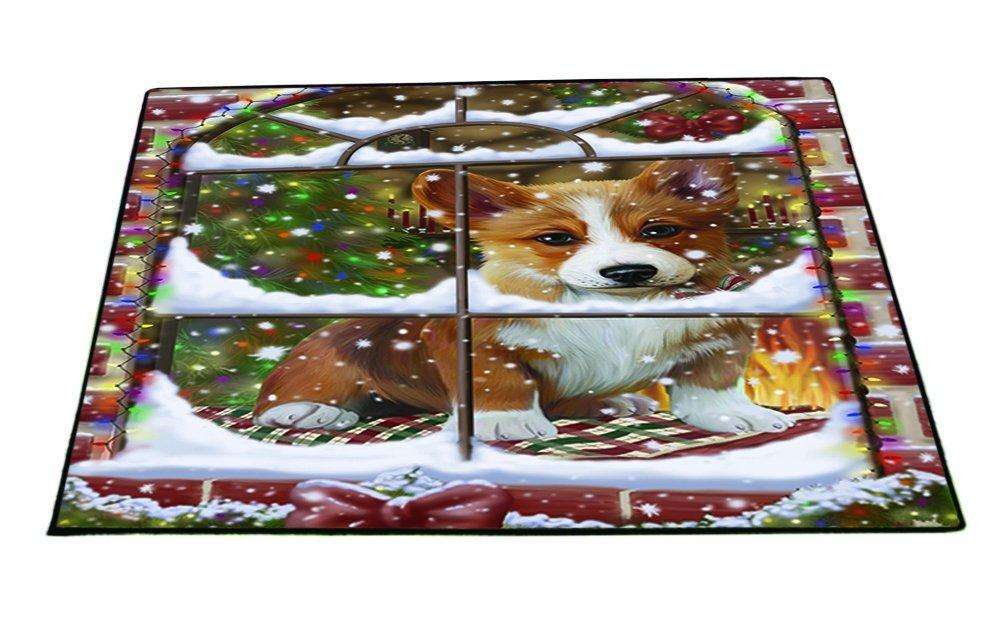 Please Come Home For Christmas Corgi Dog Sitting In Window Floormat FLMS48852