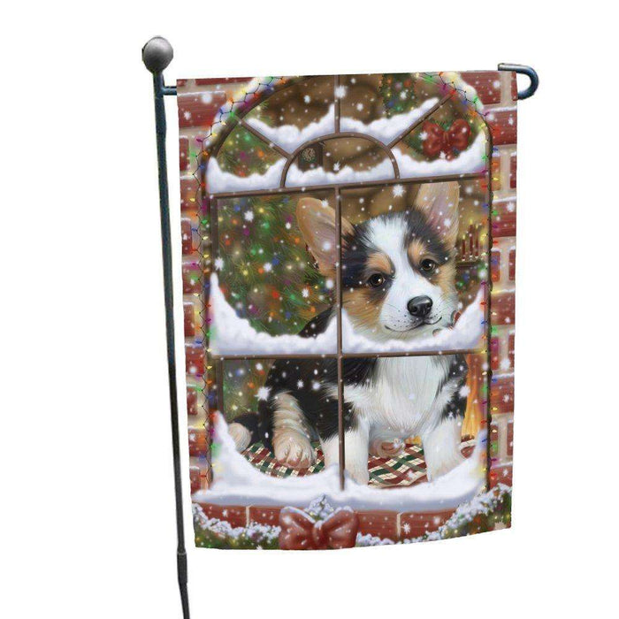 Please Come Home For Christmas Corgi Dog Sitting In Window Garden Flag GFLG48357
