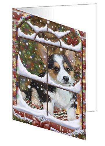 Please Come Home For Christmas Corgi Dog Sitting In Window Handmade Artwork Assorted Pets Greeting Cards and Note Cards with Envelopes for All Occasions and Holiday Seasons GCD49373