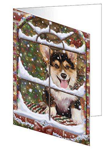 Please Come Home For Christmas Corgi Dog Sitting In Window Handmade Artwork Assorted Pets Greeting Cards and Note Cards with Envelopes for All Occasions and Holiday Seasons GCD49376