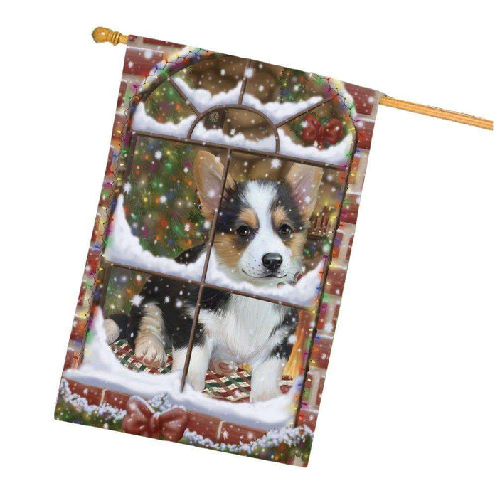 Please Come Home For Christmas Corgi Dog Sitting In Window House Flag FLG48412