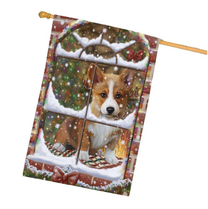 Please Come Home For Christmas Corgi Dog Sitting In Window House Flag FLG48414