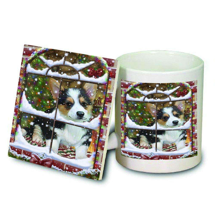 Please Come Home For Christmas Corgi Dog Sitting In Window Mug and Coaster Set MUC48391