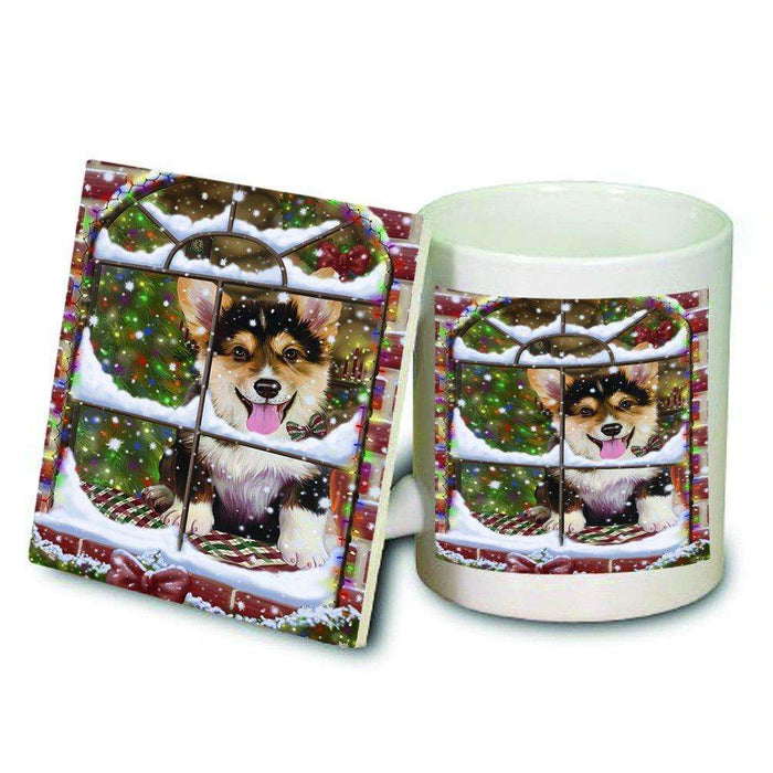 Please Come Home For Christmas Corgi Dog Sitting In Window Mug and Coaster Set MUC48392