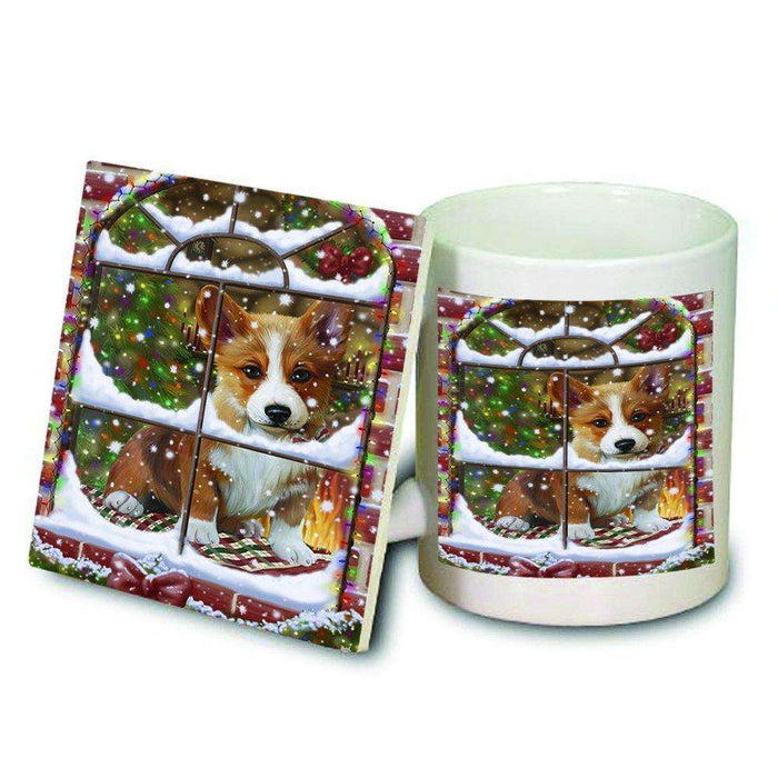 Please Come Home For Christmas Corgi Dog Sitting In Window Mug and Coaster Set MUC48393