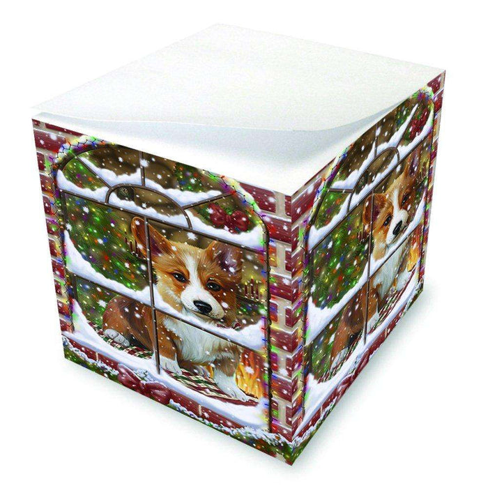 Please Come Home For Christmas Corgi Dog Sitting In Window Note Cube NOC48401