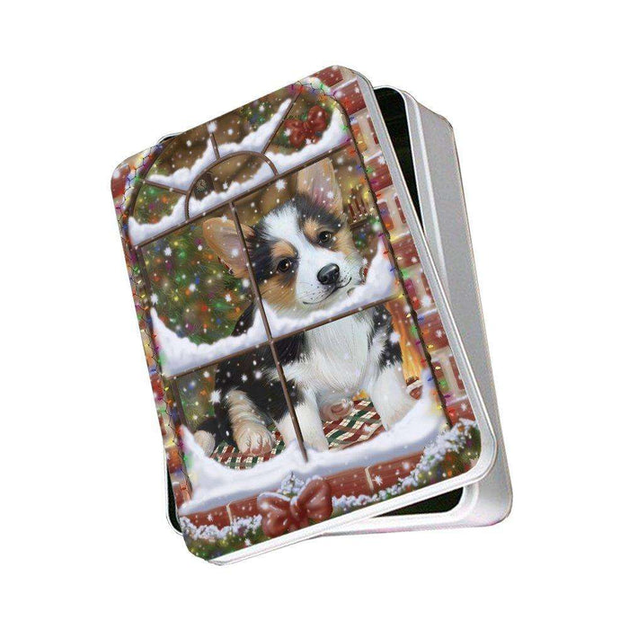 Please Come Home For Christmas Corgi Dog Sitting In Window Photo Storage Tin PITN48399