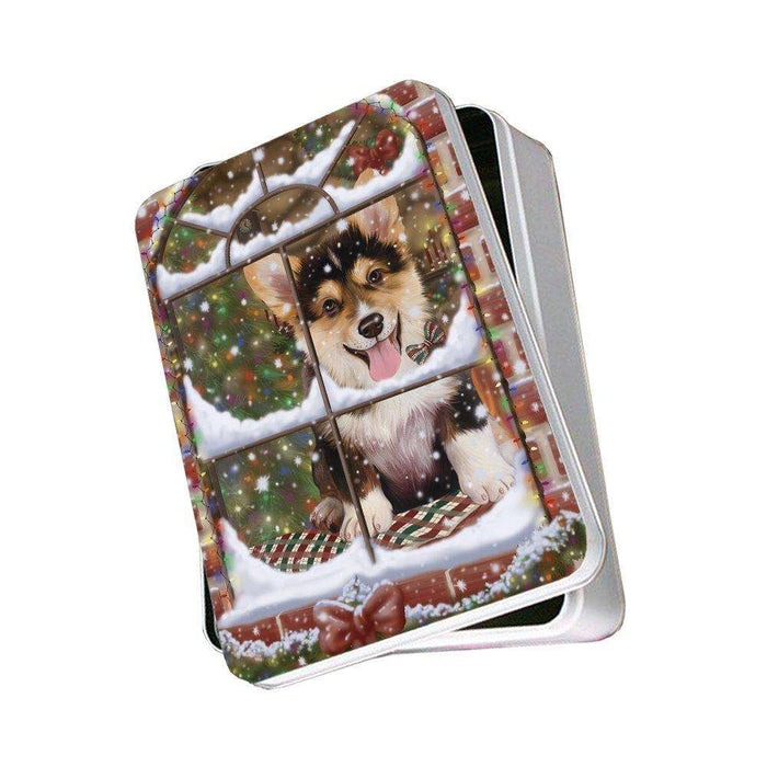 Please Come Home For Christmas Corgi Dog Sitting In Window Photo Storage Tin PITN48400