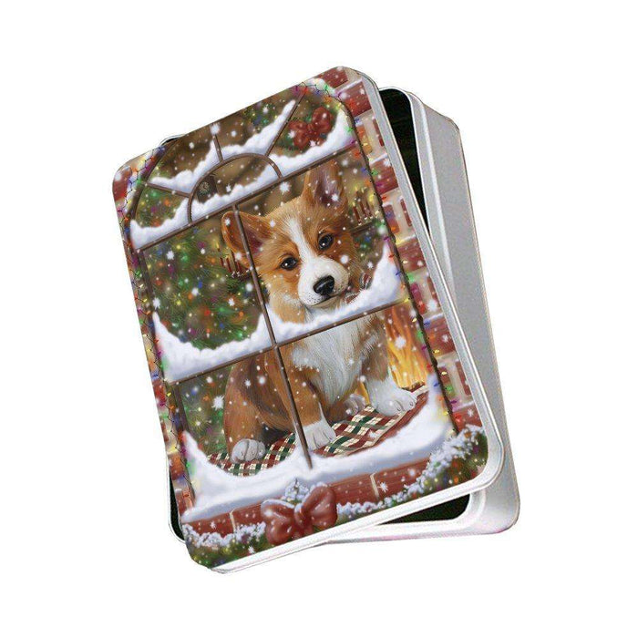 Please Come Home For Christmas Corgi Dog Sitting In Window Photo Storage Tin PITN48401