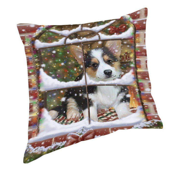 Please Come Home For Christmas Corgi Dog Sitting In Window Pillow PIL49648