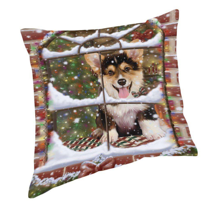 Please Come Home For Christmas Corgi Dog Sitting In Window Pillow PIL49652