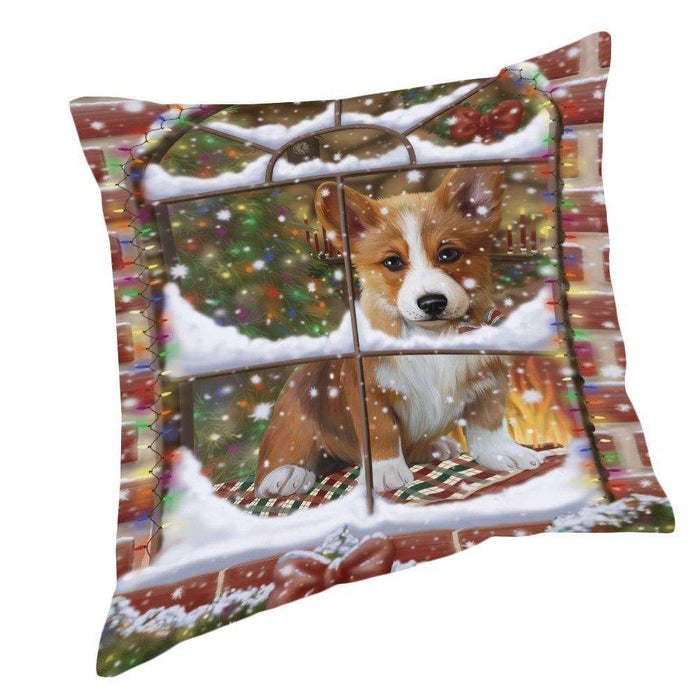 Please Come Home For Christmas Corgi Dog Sitting In Window Pillow PIL49656