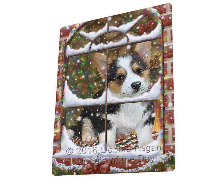 Please Come Home For Christmas Corgi Dog Sitting In Window Tempered Cutting Board C49992