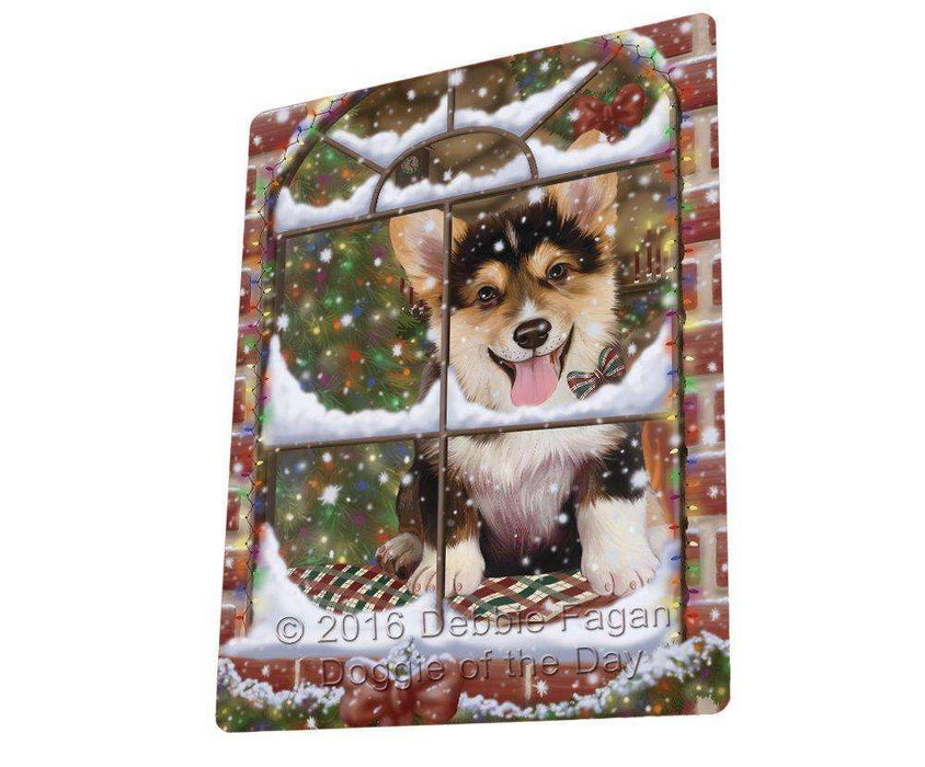 Please Come Home For Christmas Corgi Dog Sitting In Window Tempered Cutting Board C49995